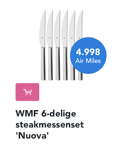 Set of quality WMF kitchen knives redeemable with Dutch Airmiles, showcasing the benefits of earning and saving effortlessly on everyday purchases through the Airmiles program.