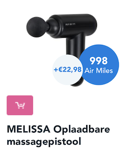 Massage gun available for redemption using Dutch Airmiles, demonstrating the rewards of earning and saving effortlessly on everyday purchases with the Airmiles program.