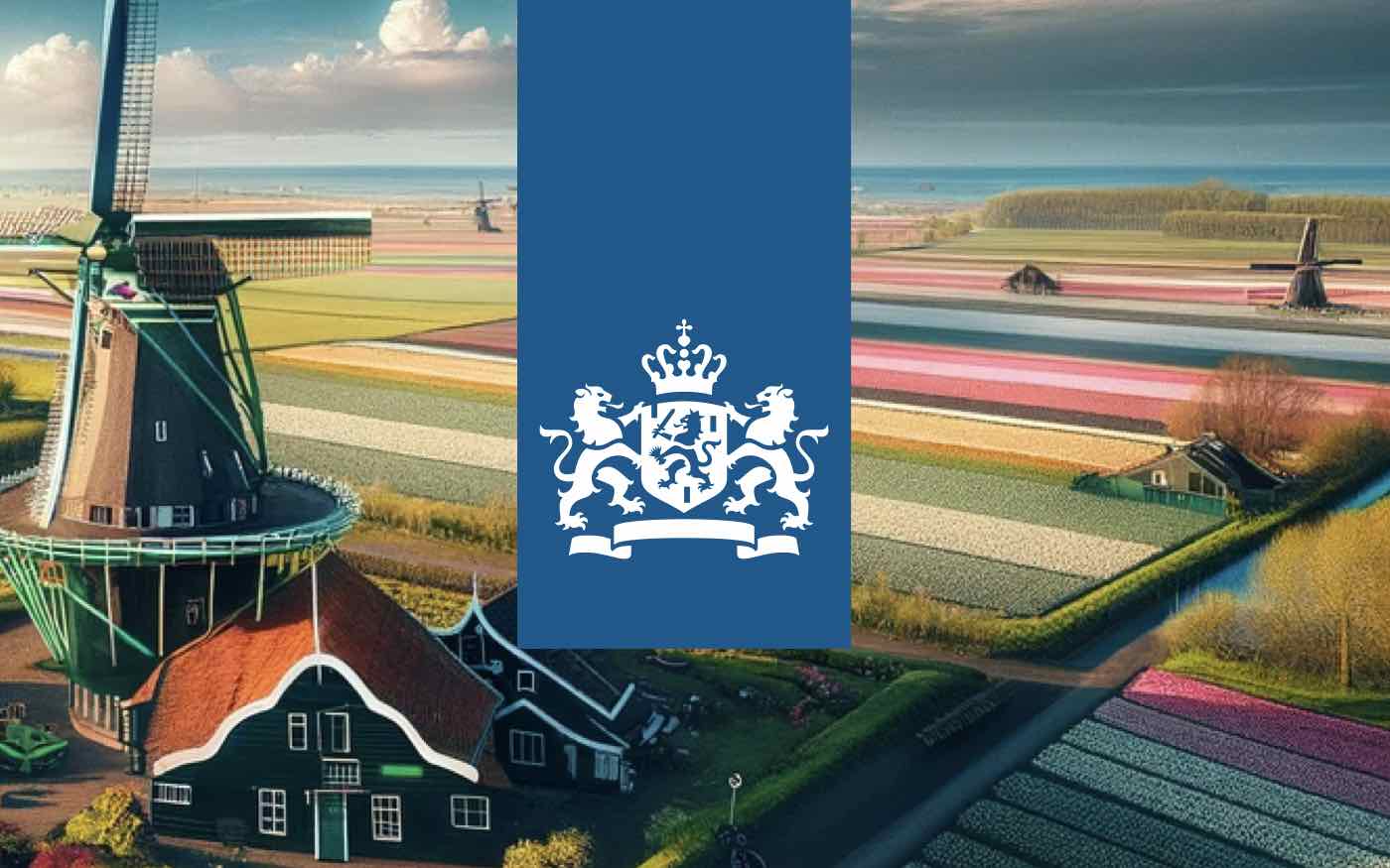 A wide-angle view of the Netherlands' iconic windmills amidst colorful tulip fields, representing the potential for tax savings in a Dutch setting.