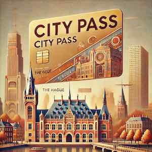 High-resolution image showcasing The Hague City Pass with iconic landmarks like the Peace Palace